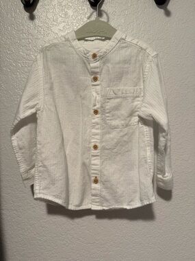 Zara Boys White Band-Collar Button-Front Shirt
